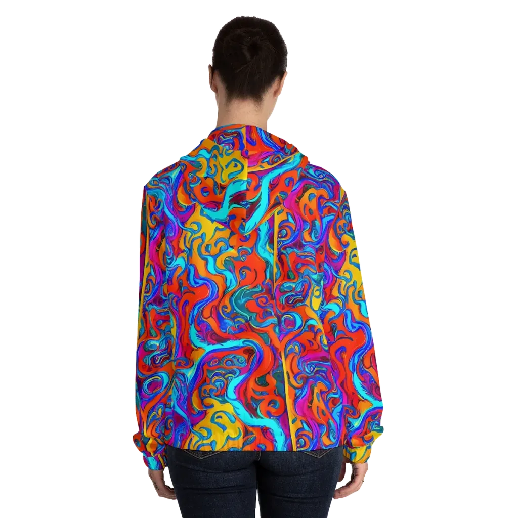Cobalt Coral Maze on Women's Full-Zip Hoodie — Back On Person