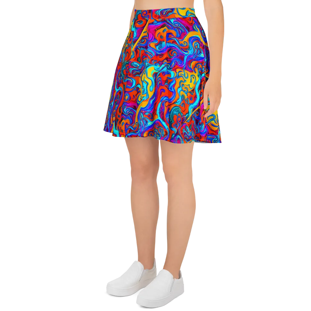 Cobalt Coral Maze on Skater Skirt — Left