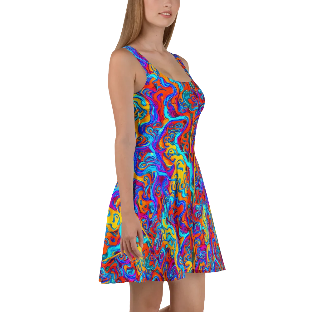 Cobalt Coral Maze on Skater Dress — Right