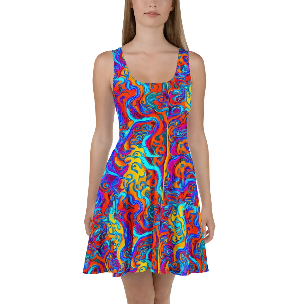 Cobalt Coral Maze on Skater Dress — Front