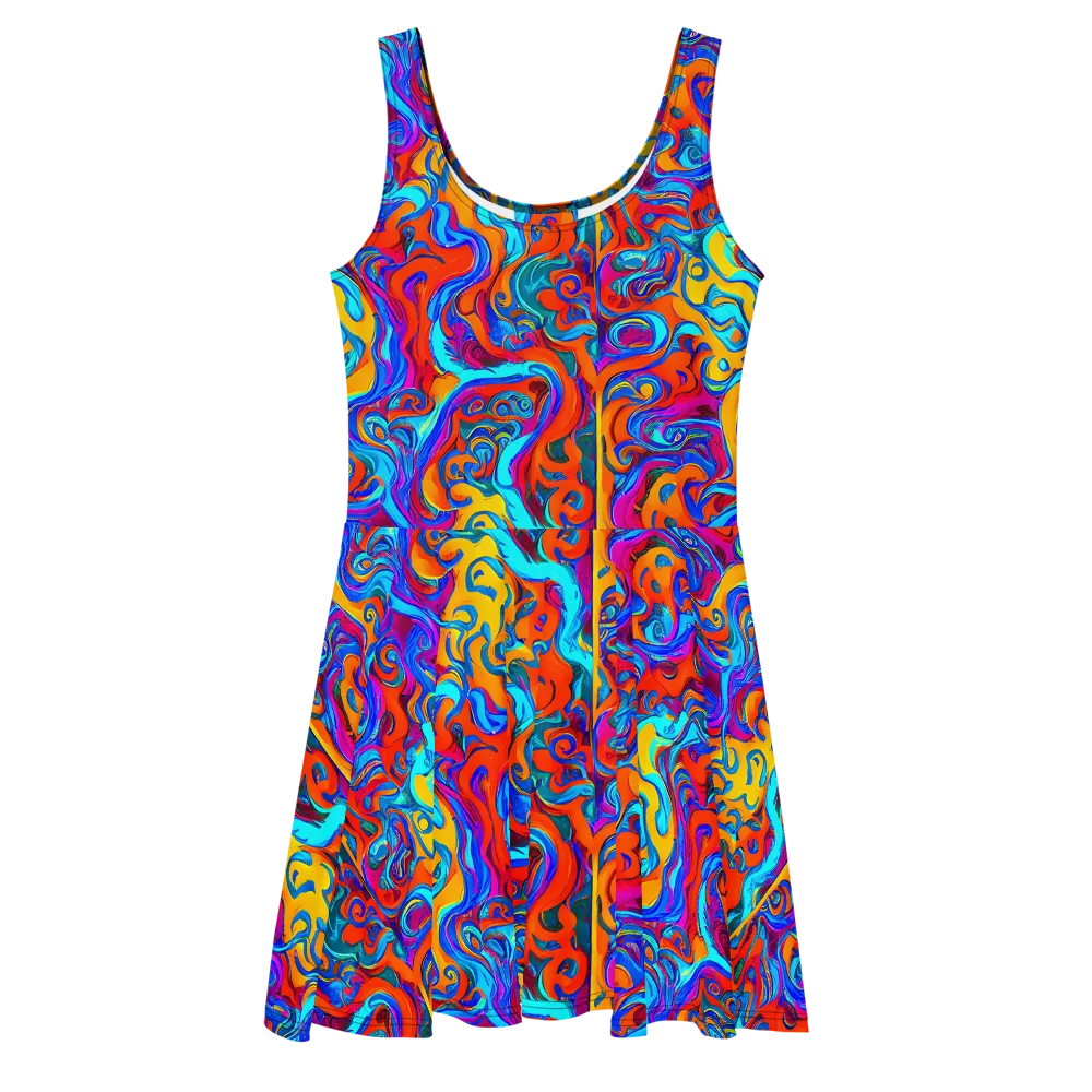Cobalt Coral Maze on Skater Dress — Front