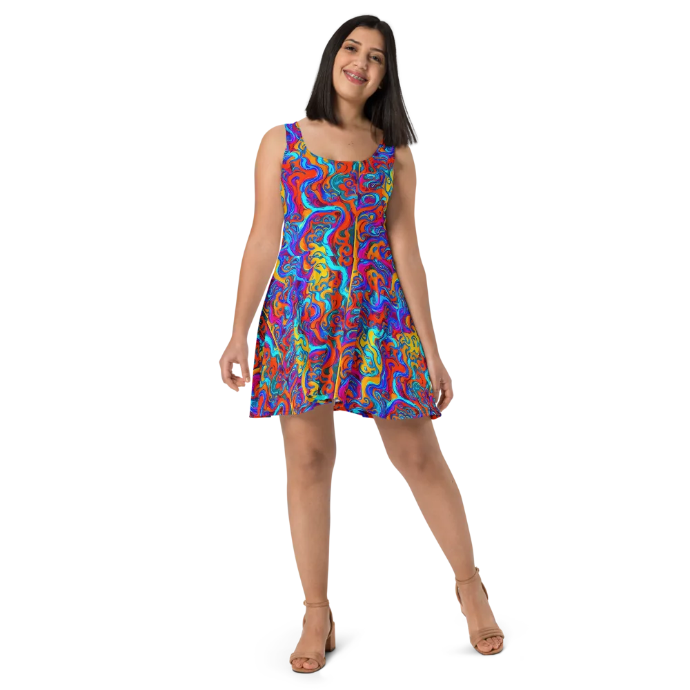 Cobalt Coral Maze on Skater Dress — Front