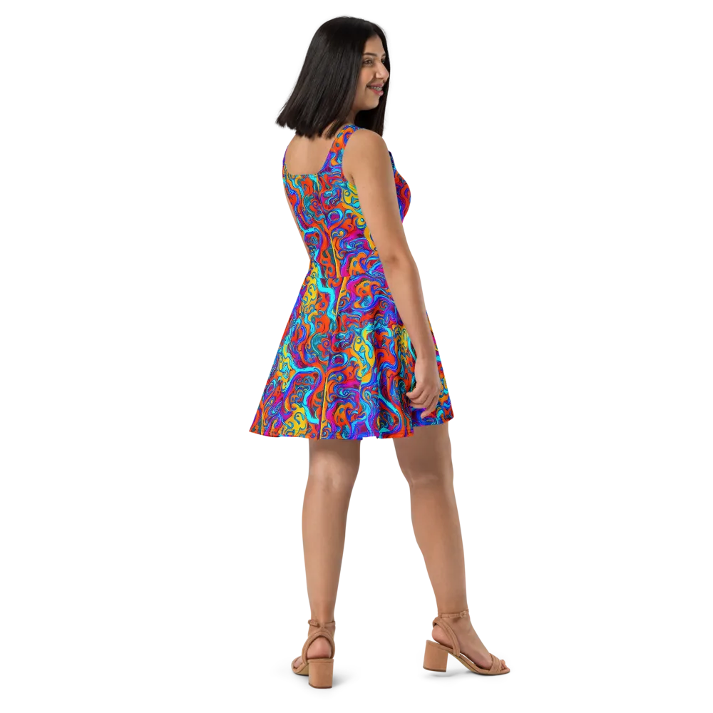 Cobalt Coral Maze on Skater Dress — Right
