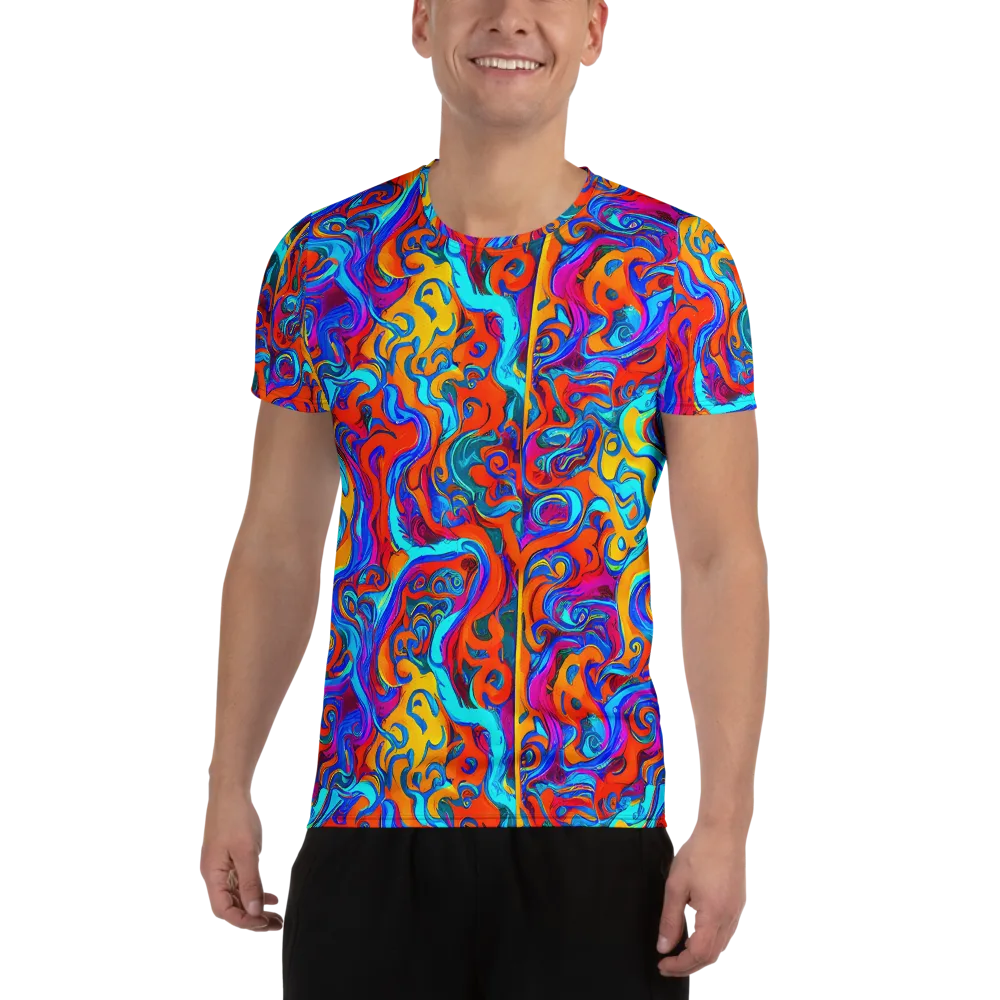 Cobalt Coral Maze on Men's Athletic T-Shirt — Front
