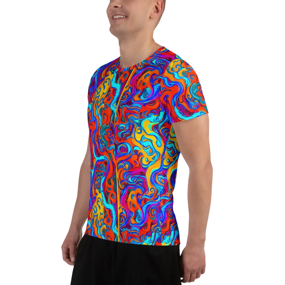 Cobalt Coral Maze on Men's Athletic T-Shirt — Left