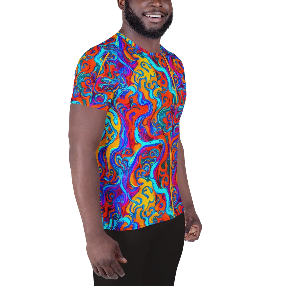Cobalt Coral Maze on Men's Athletic T-Shirt — Right