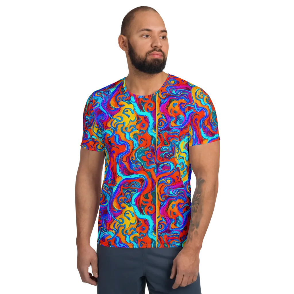 Cobalt Coral Maze on Men's Athletic T-Shirt — Front