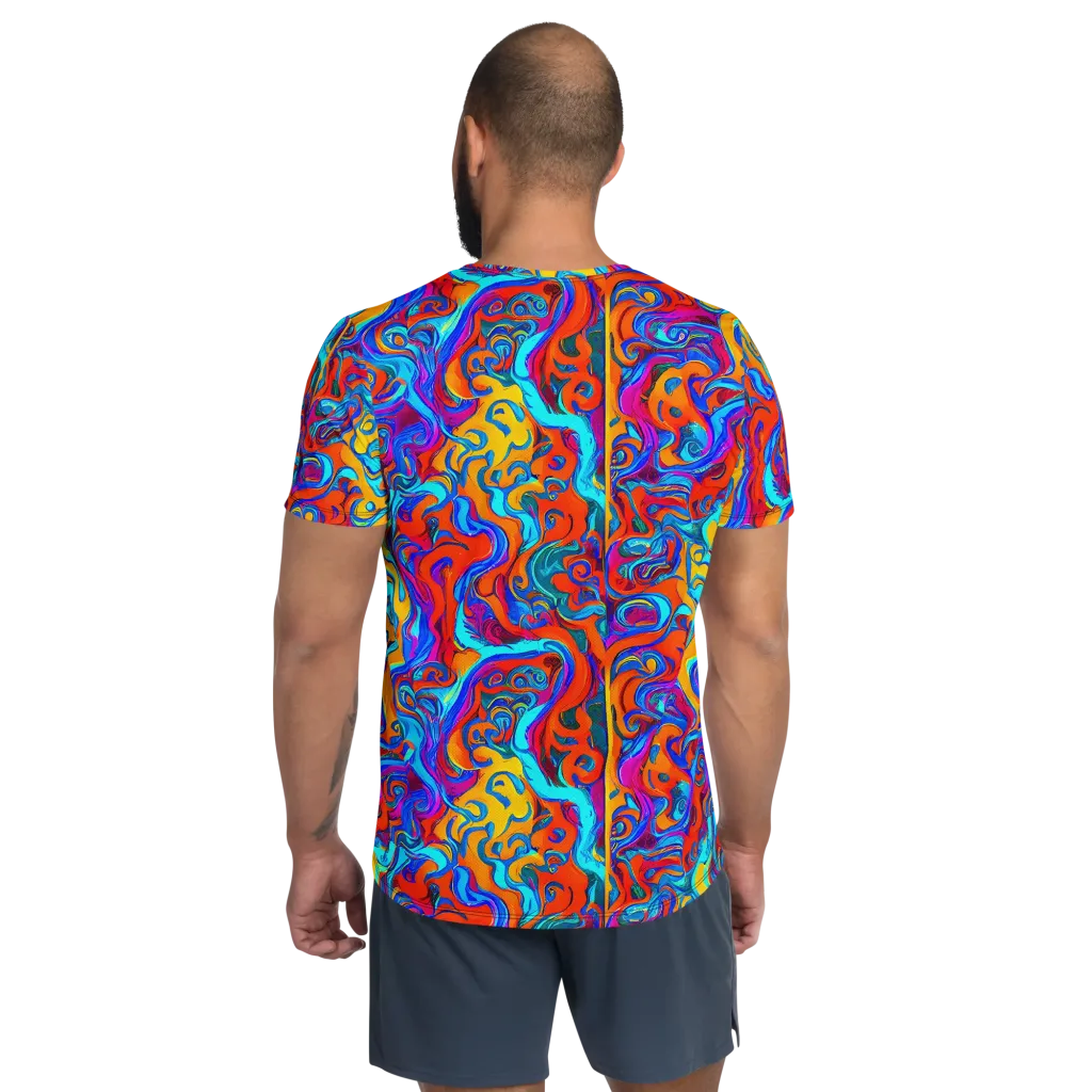 Cobalt Coral Maze on Men's Athletic T-Shirt — Back