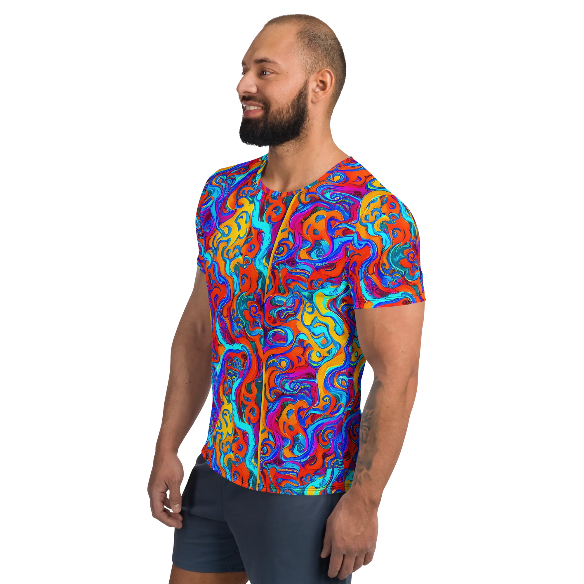 Cobalt Coral Maze on Men's Athletic T-Shirt — Left