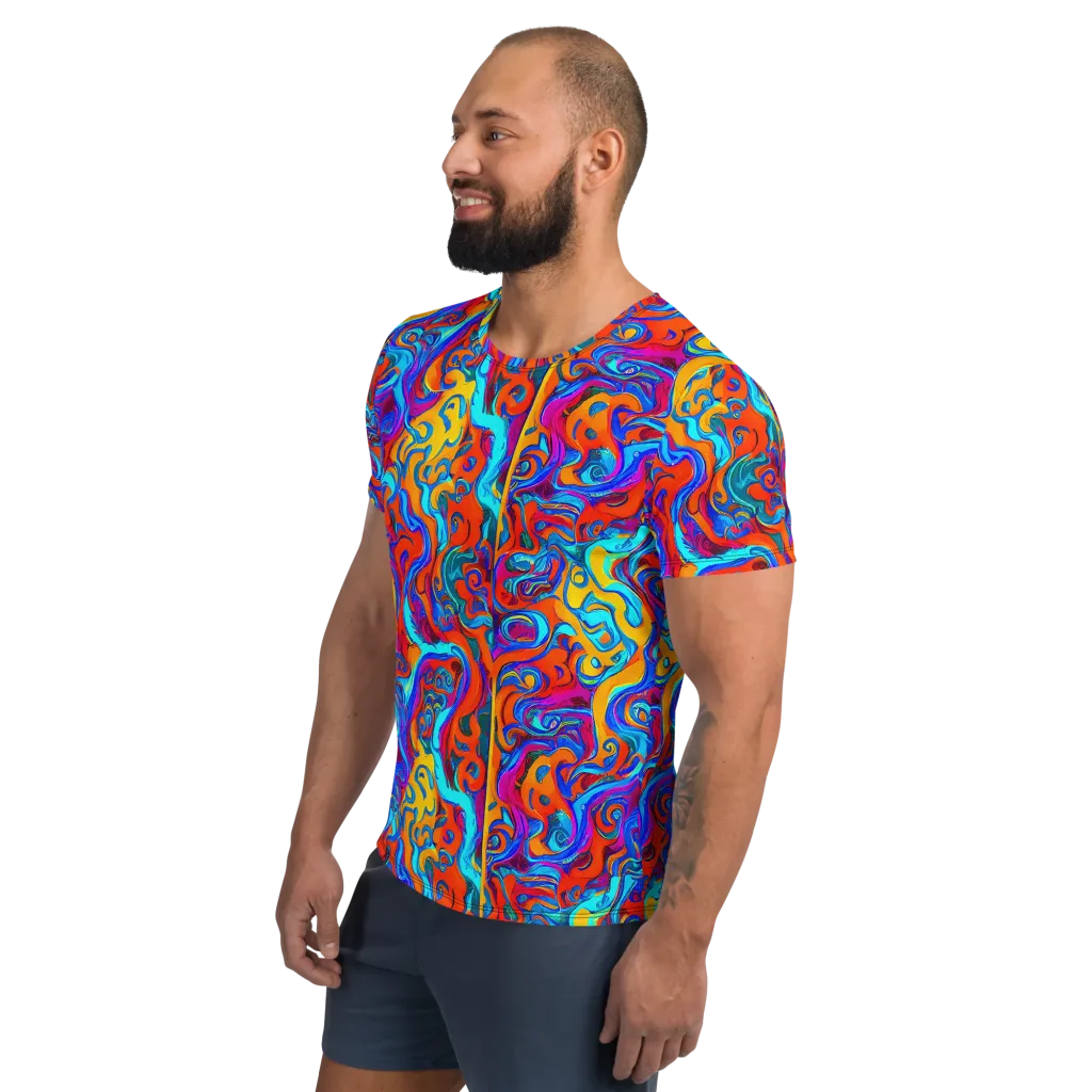 Cobalt Coral Maze on Men's Athletic T-Shirt — Left