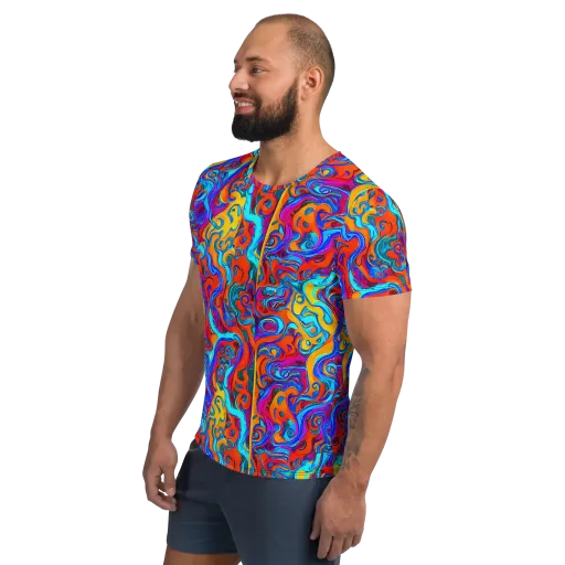Cobalt Coral Maze on a Men's Athletic T-Shirt