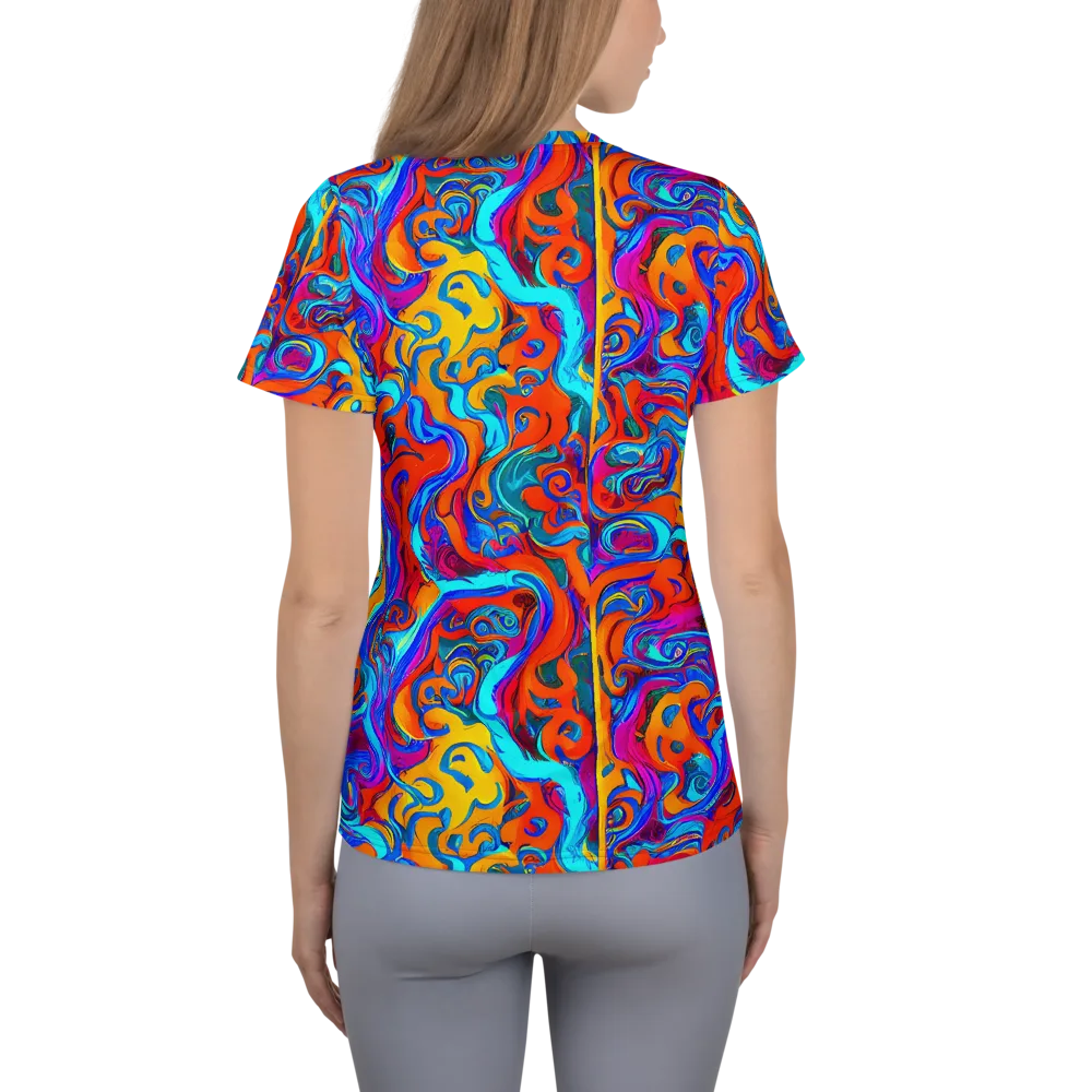 Cobalt Coral Maze on Women's Athletic T-Shirt — Back
