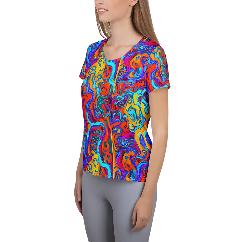 Cobalt Coral Maze on Women's Athletic T-Shirt — Left
