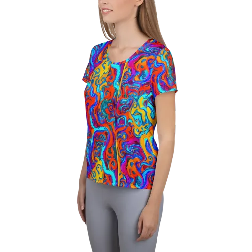 Cobalt Coral Maze on a Women's Athletic T-Shirt