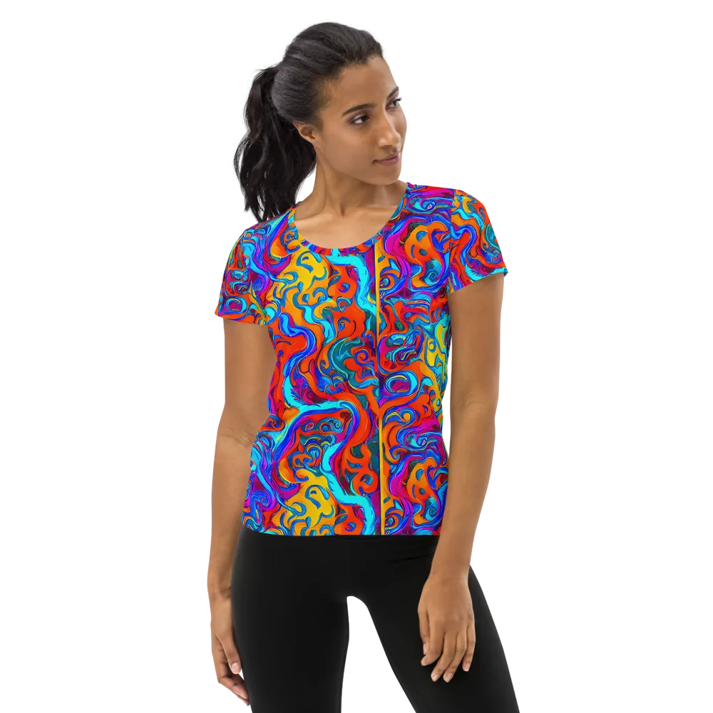 Cobalt Coral Maze on Women's Athletic T-Shirt — Front