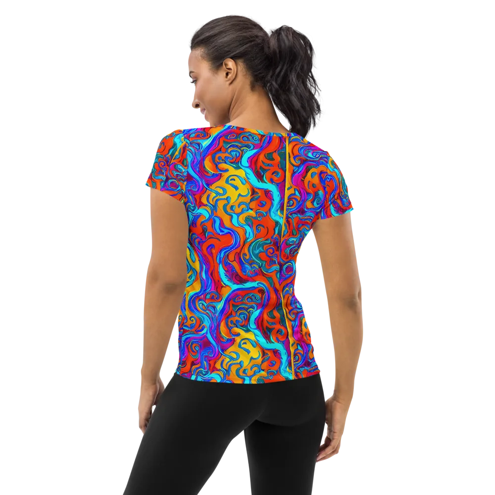 Cobalt Coral Maze on Women's Athletic T-Shirt — Back