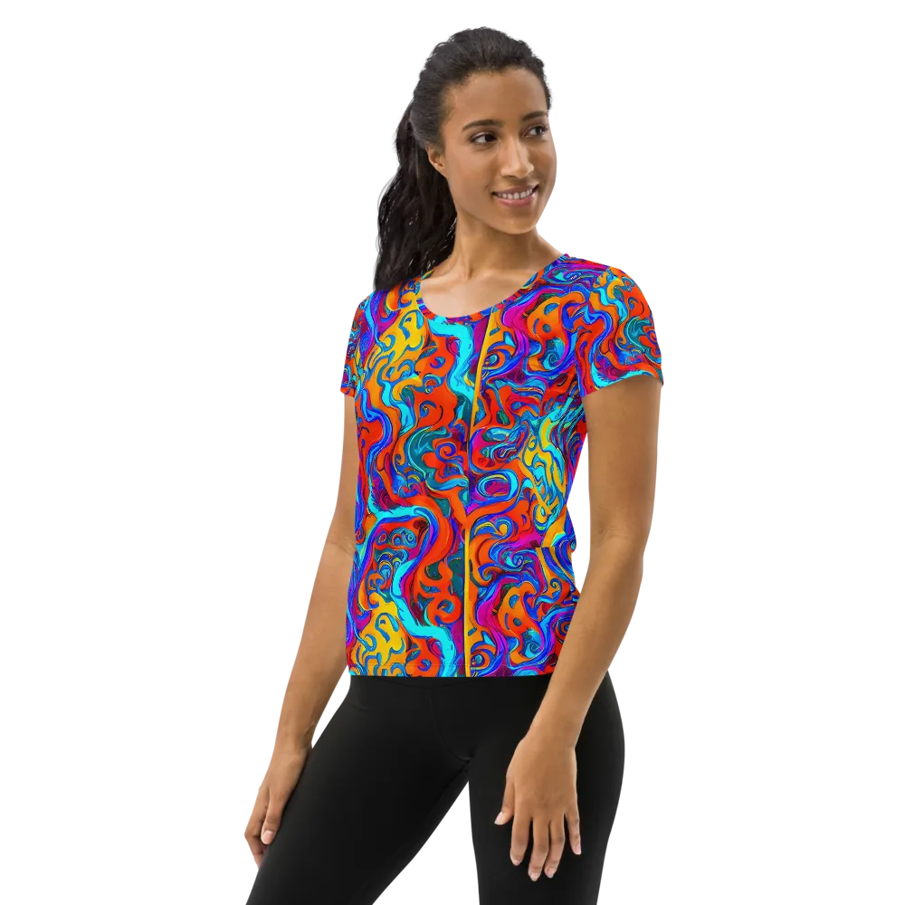 Cobalt Coral Maze on Women's Athletic T-Shirt — Left