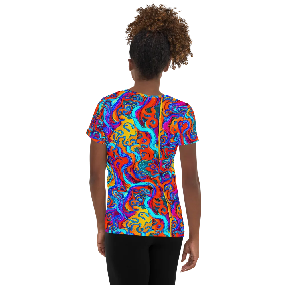 Cobalt Coral Maze on Women's Athletic T-Shirt — Back