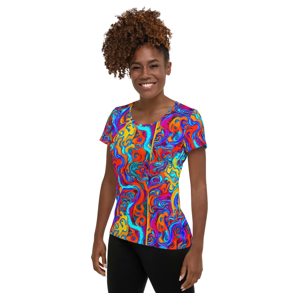 Cobalt Coral Maze on Women's Athletic T-Shirt — Left