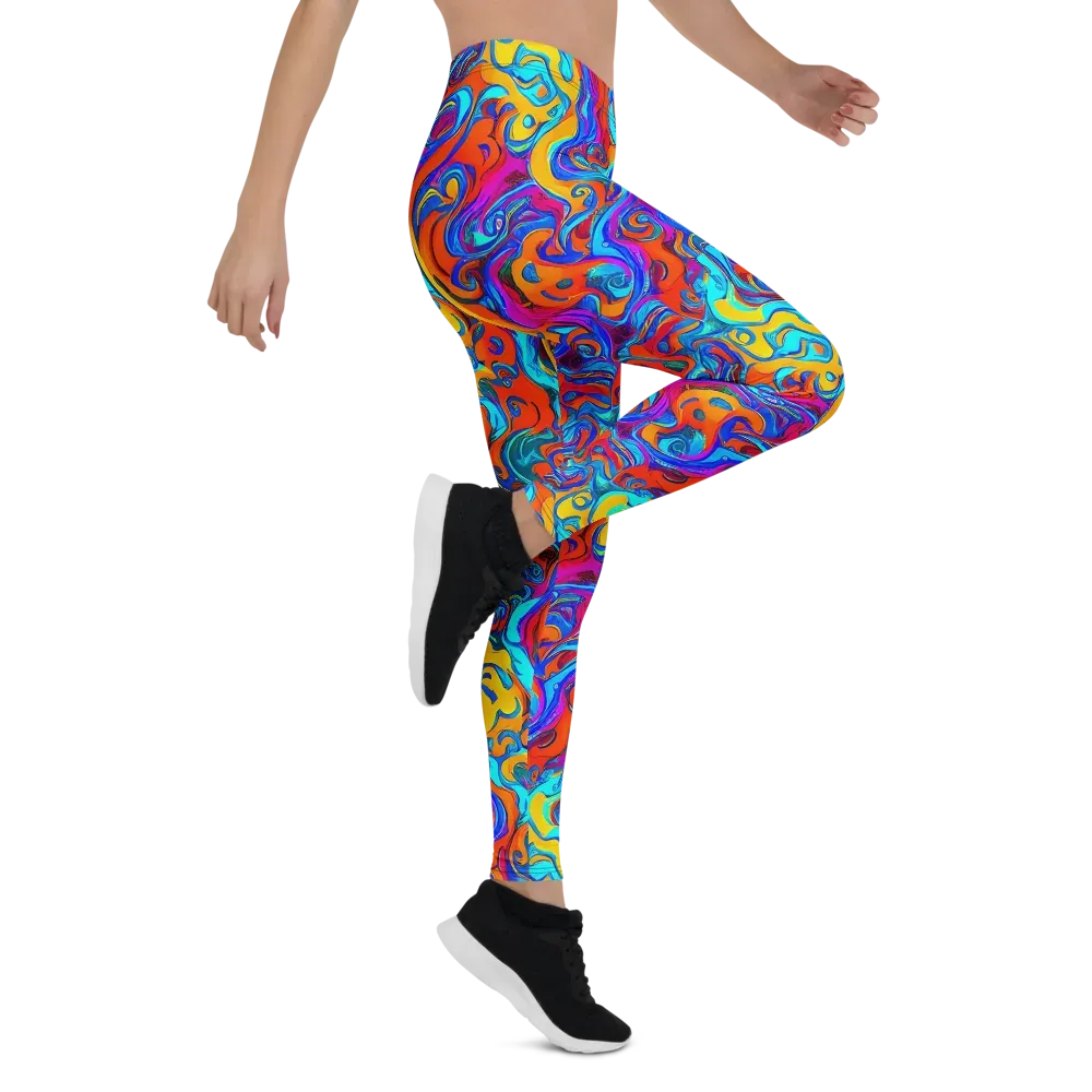 Cobalt Coral Maze on Leggings — Right