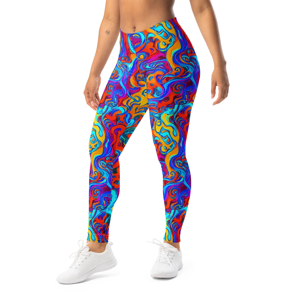 Cobalt Coral Maze on Leggings — Left Front