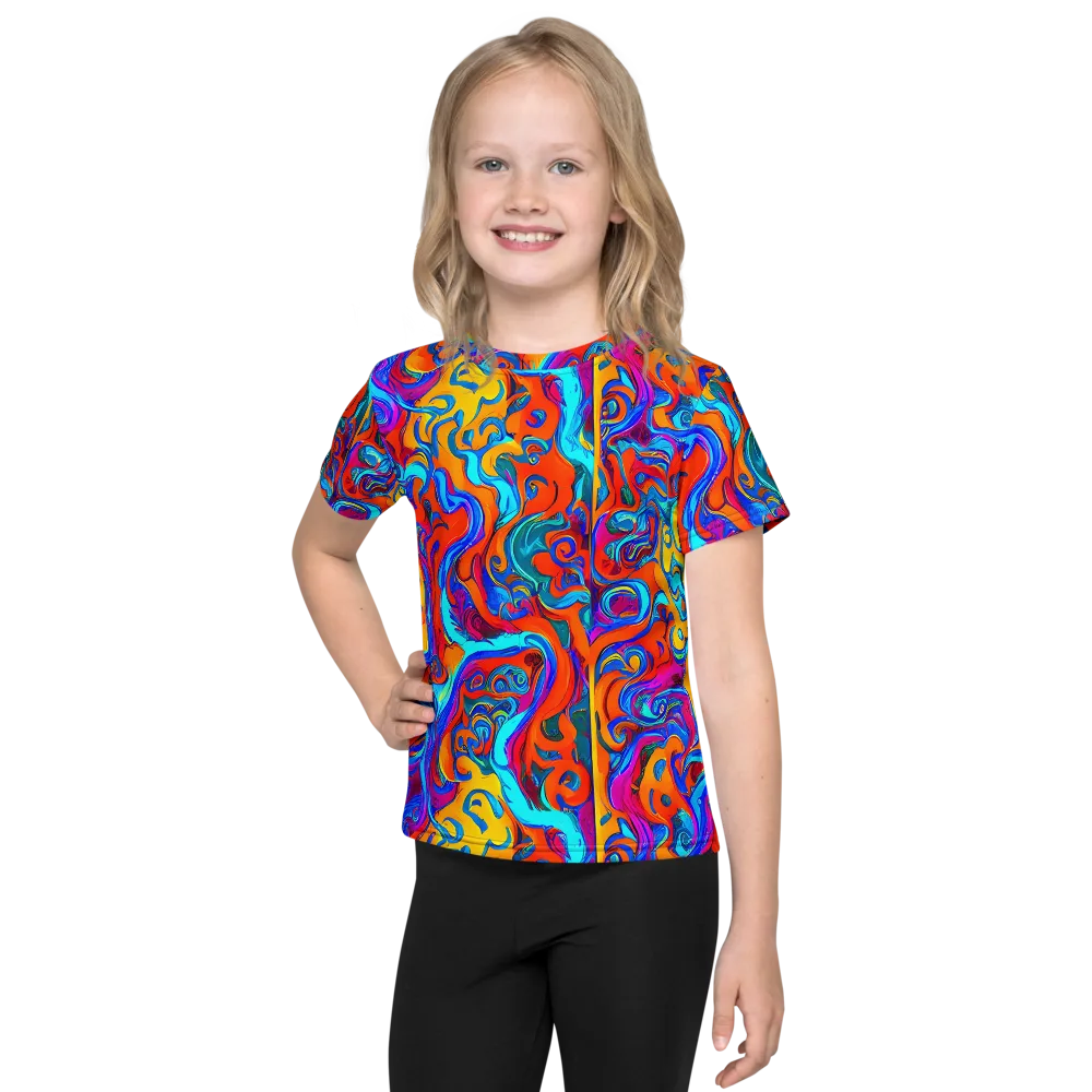 Cobalt Coral Maze on Kids Crew Neck T-Shirt — Front