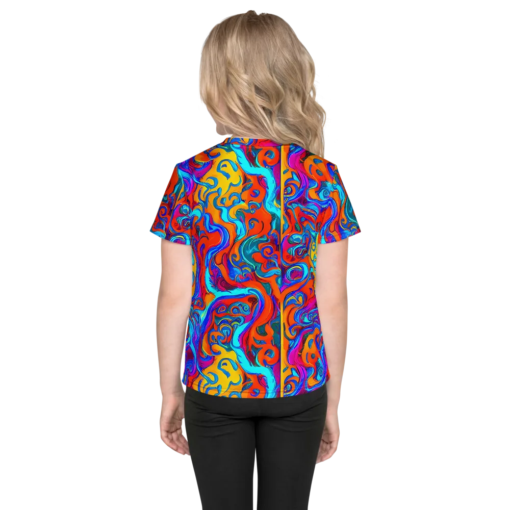 Cobalt Coral Maze on Kids Crew Neck T-Shirt — Back