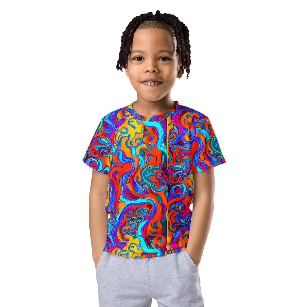 Cobalt Coral Maze on Kids Crew Neck T-Shirt — Front