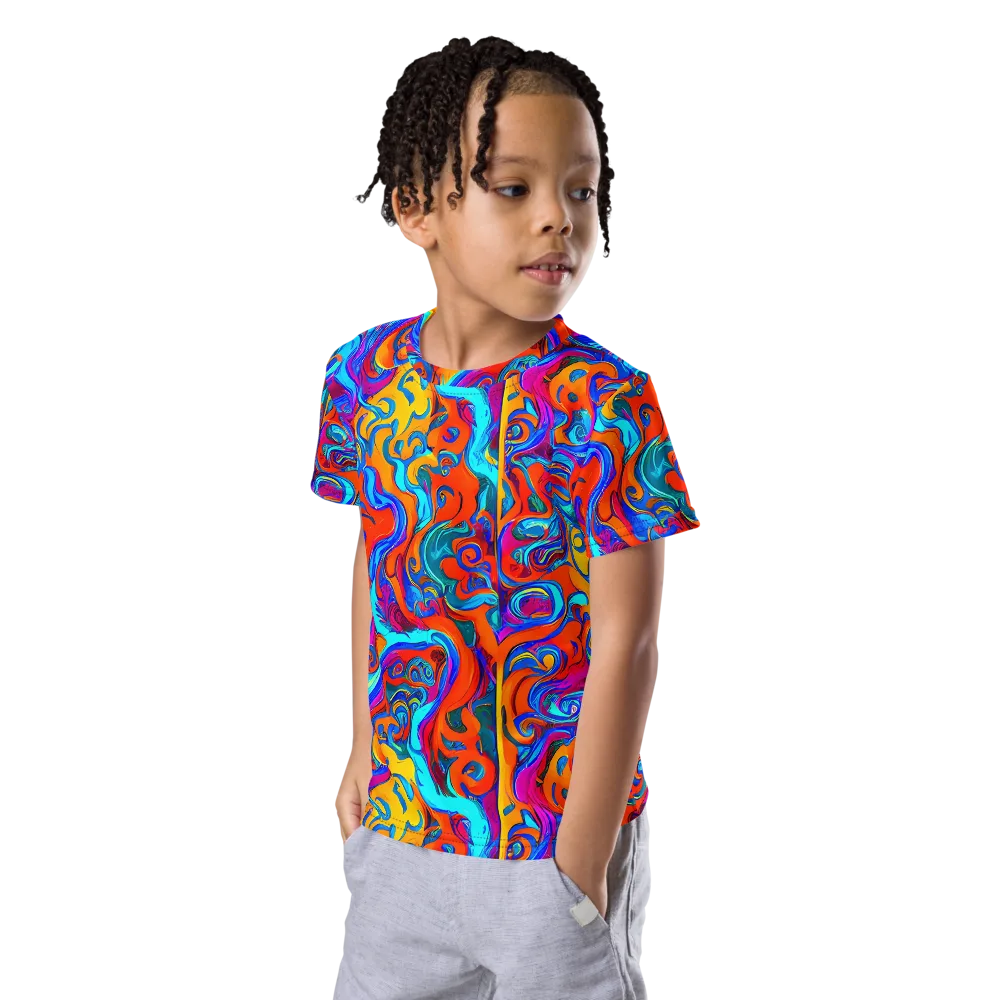 Cobalt Coral Maze on Kids Crew Neck T-Shirt — Left Front