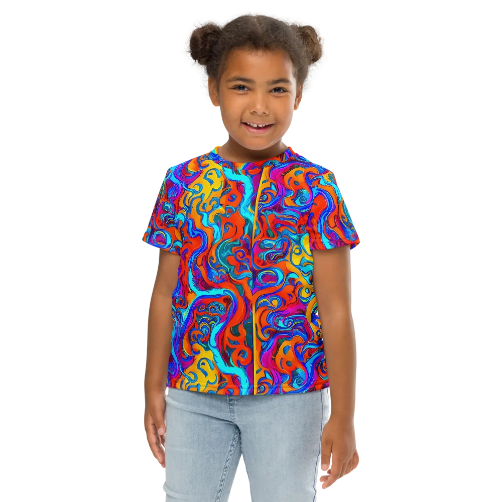 Cobalt Coral Maze on Kids Crew Neck T-Shirt — Front