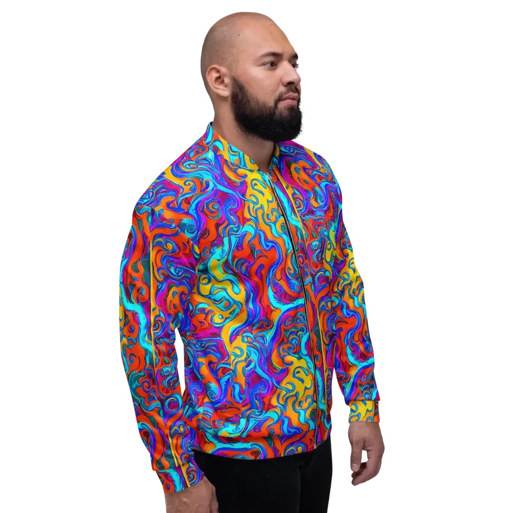 Cobalt Coral Maze on Bomber Jacket — Right
