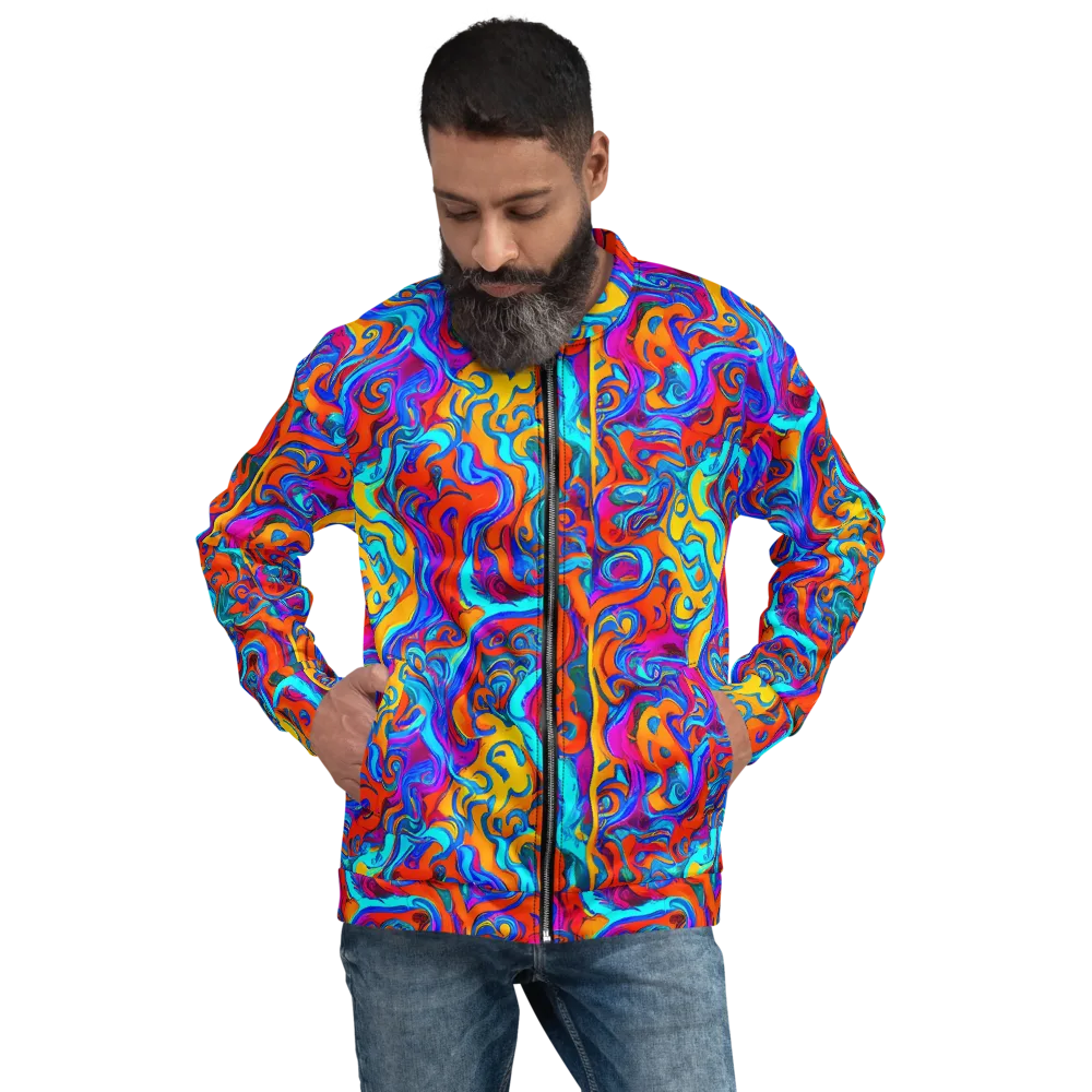 Cobalt Coral Maze on Bomber Jacket — Front