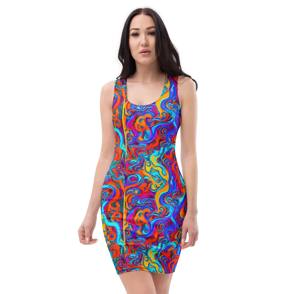 Cobalt Coral Maze on Bodycon Dress — Front