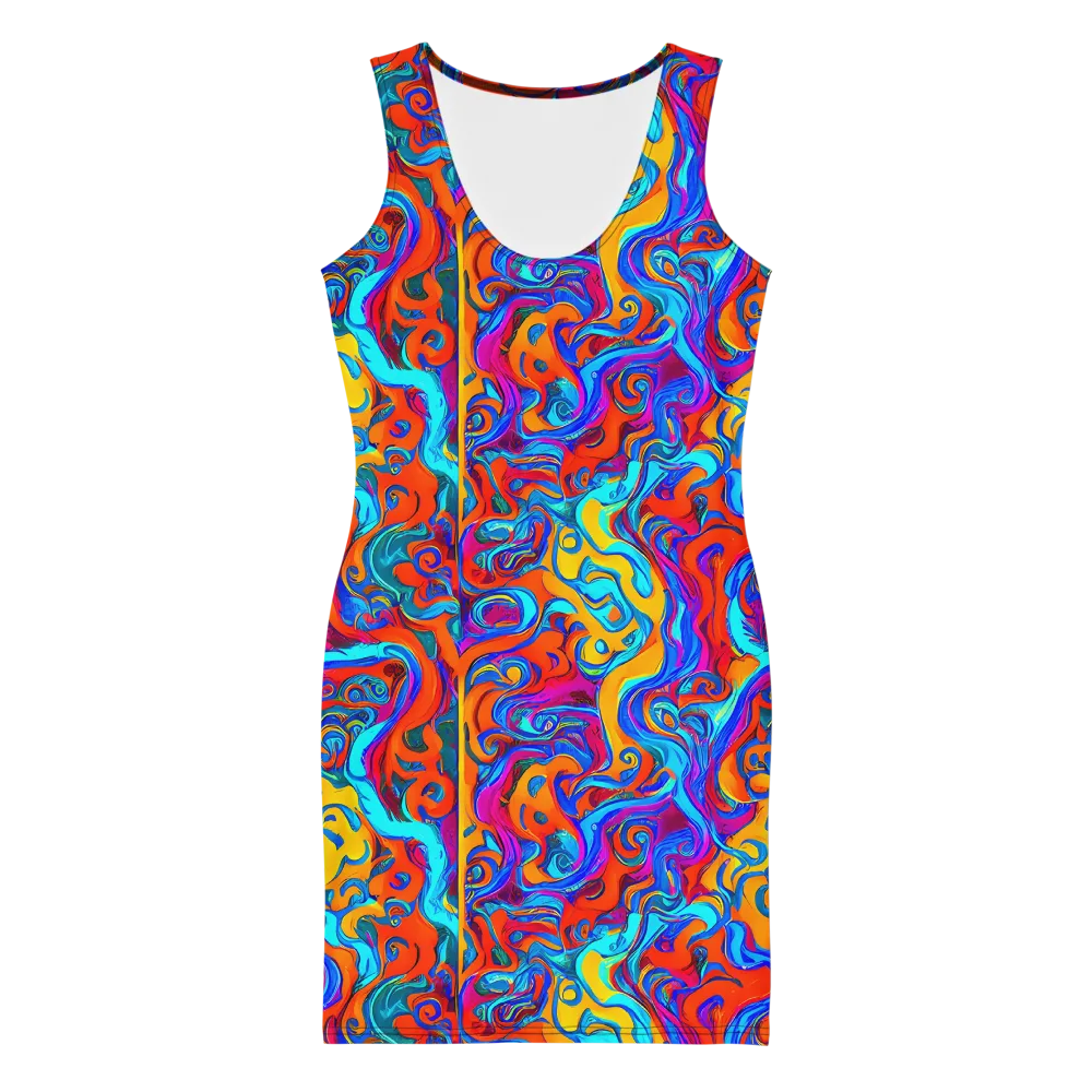 Cobalt Coral Maze on Bodycon Dress — Front