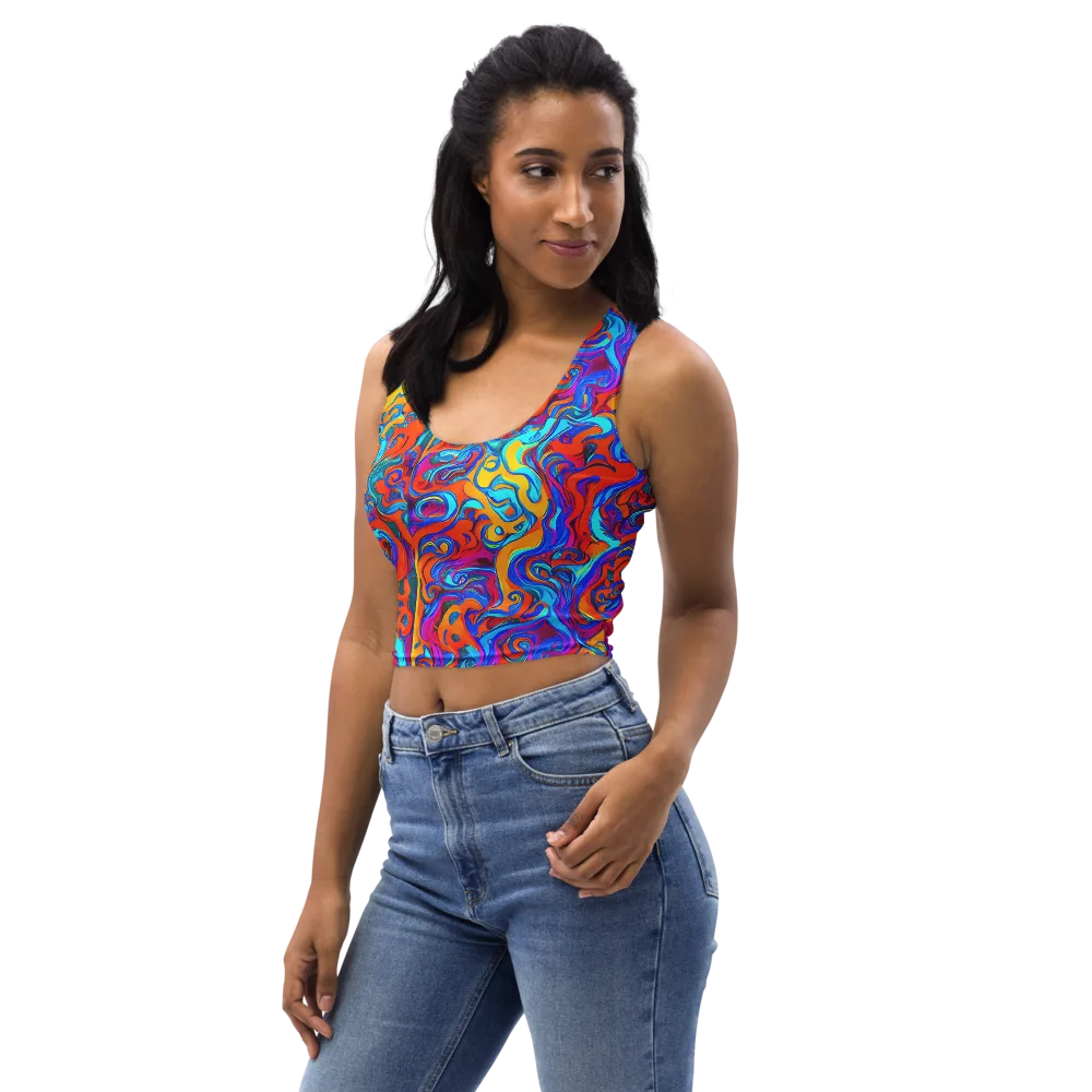 Cobalt Coral Maze on Crop Top — Left Front