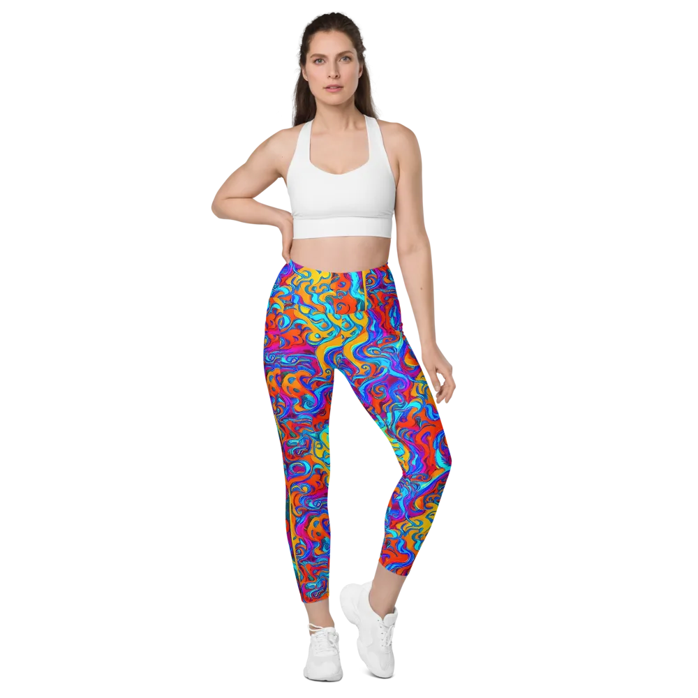 Cobalt Coral Maze on Leggings with Pockets — Front