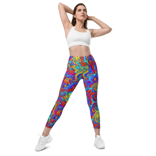 Cobalt Coral Maze on a Leggings with Pockets