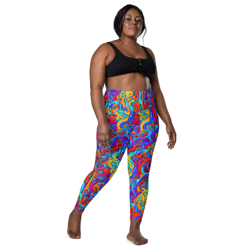 Cobalt Coral Maze on Leggings with Pockets — Front