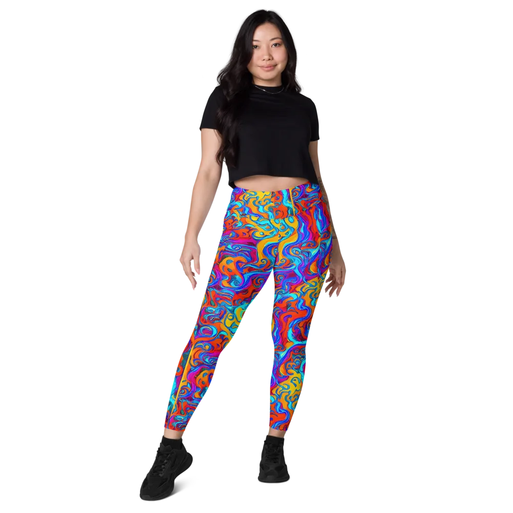 Cobalt Coral Maze on Leggings with Pockets — Front