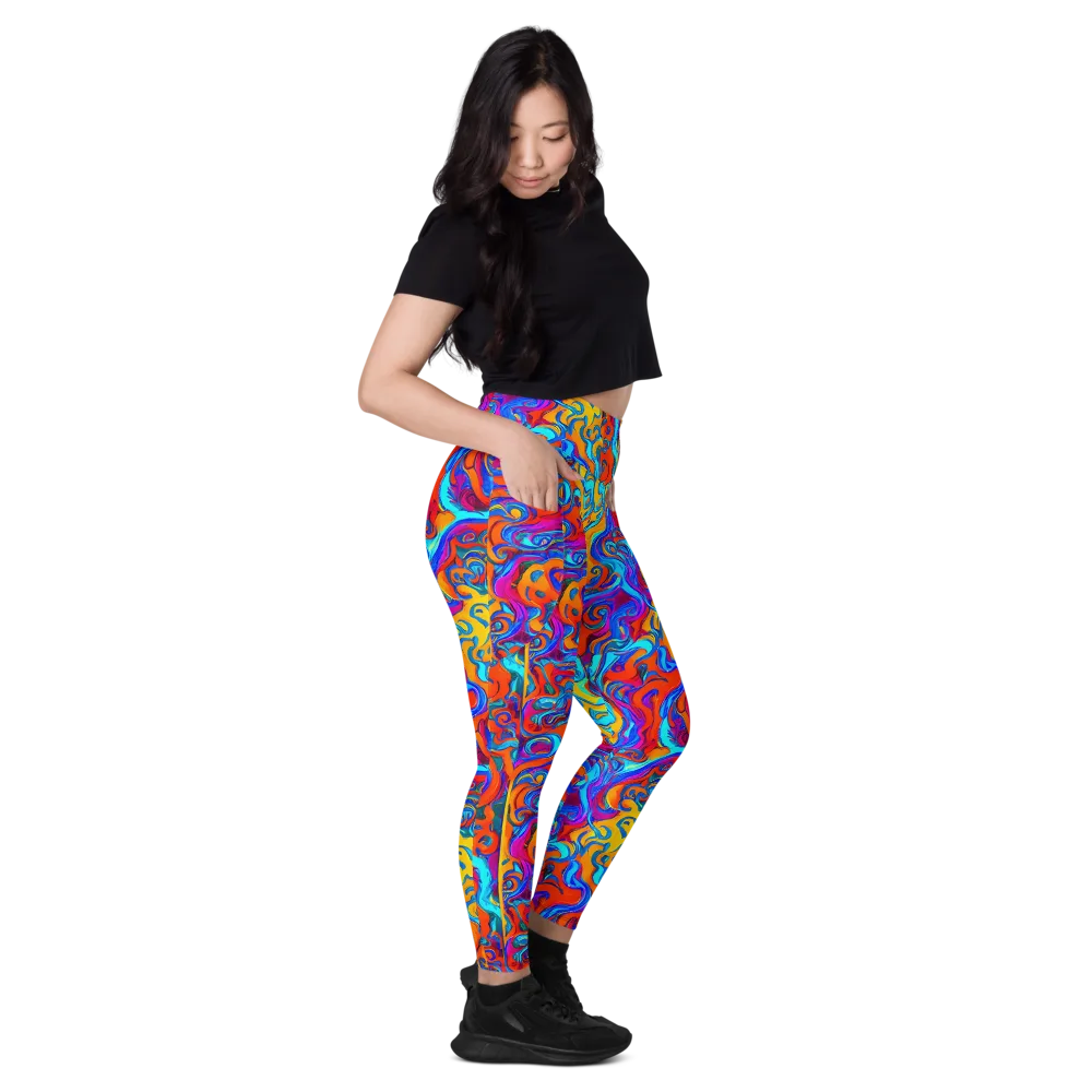 Cobalt Coral Maze on Leggings with Pockets — Right