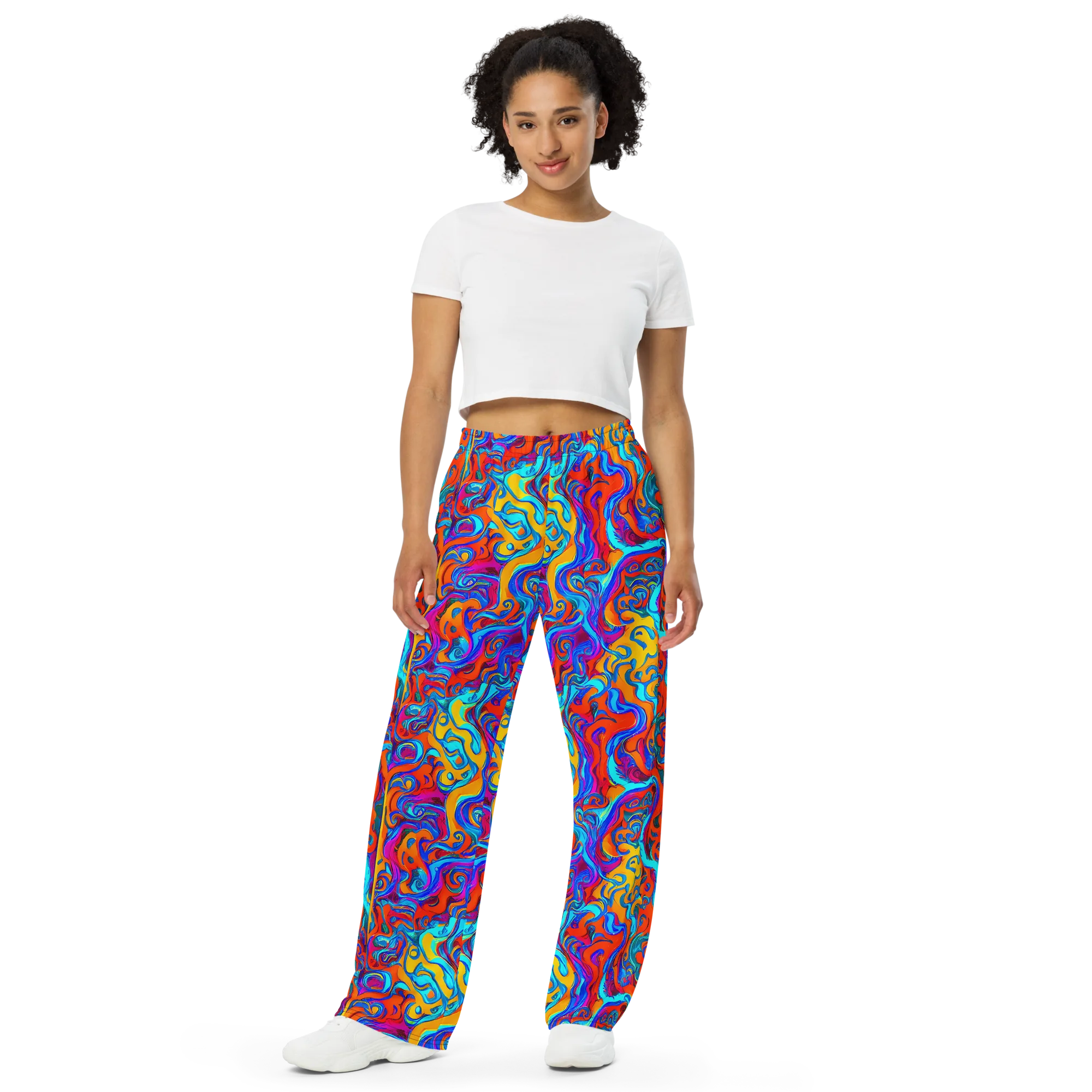 Cobalt Coral Maze on Wide-Leg Pants — Front