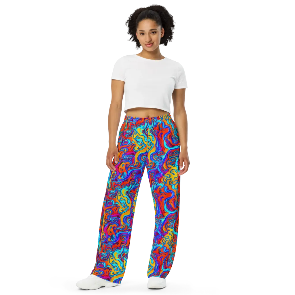 Cobalt Coral Maze on Wide-Leg Pants — Front
