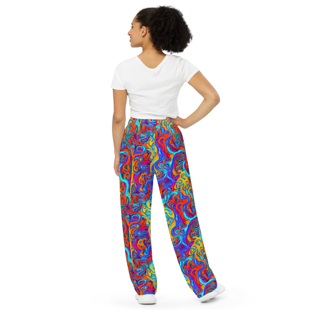 Cobalt Coral Maze on Wide-Leg Pants — Back