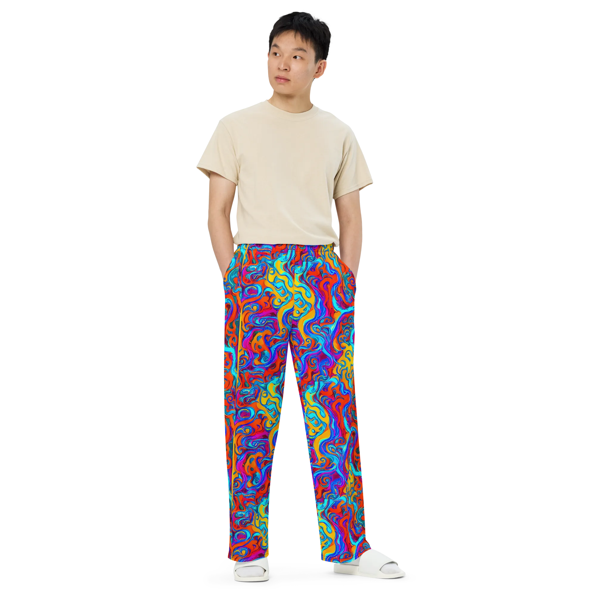 Cobalt Coral Maze on Wide-Leg Pants — Front