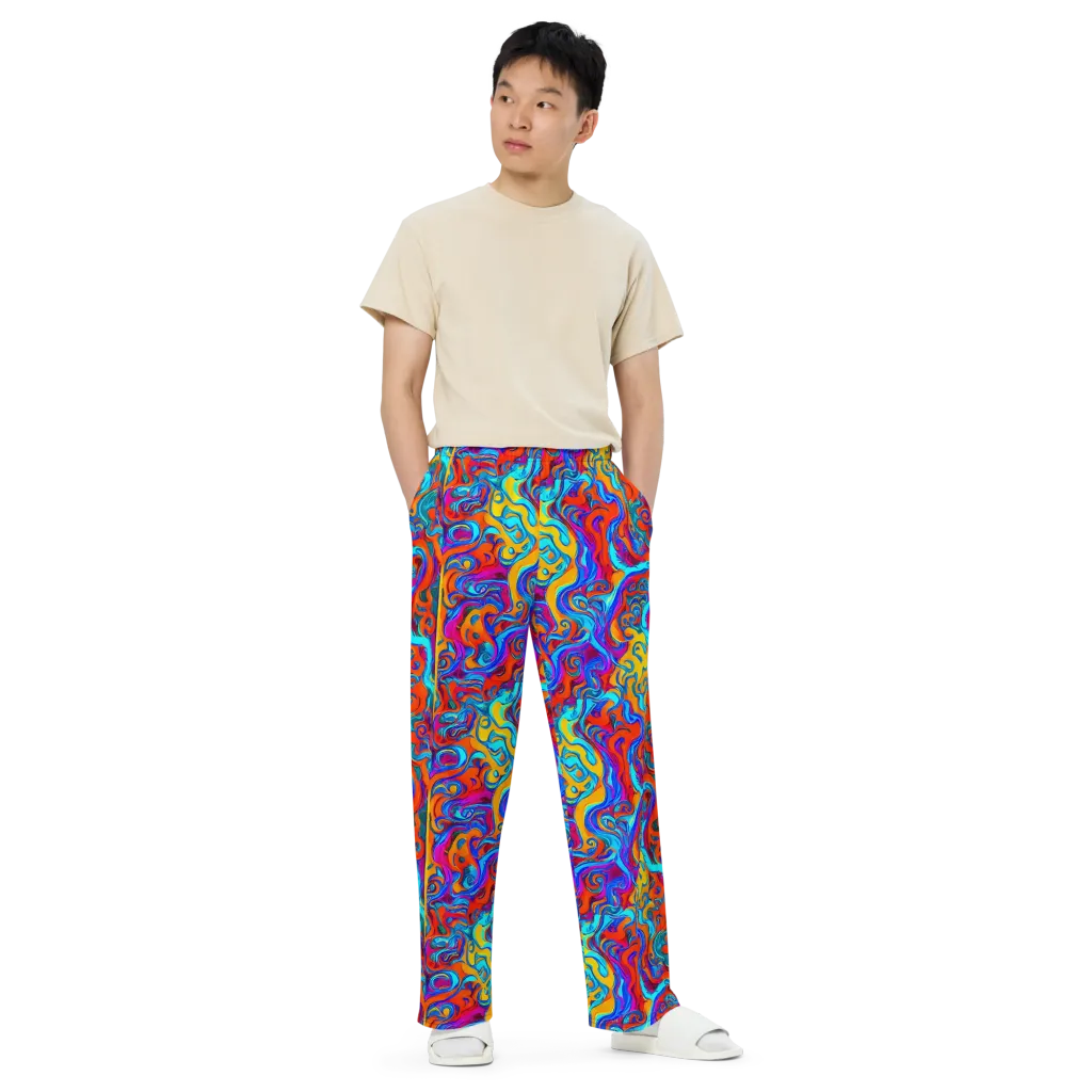 Cobalt Coral Maze on Wide-Leg Pants — Front