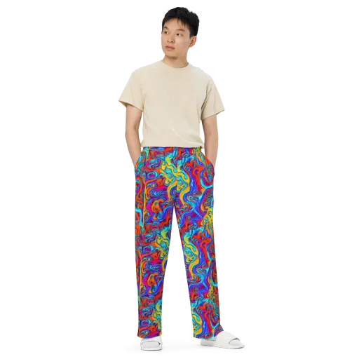Cobalt Coral Maze on a Wide-Leg Pants