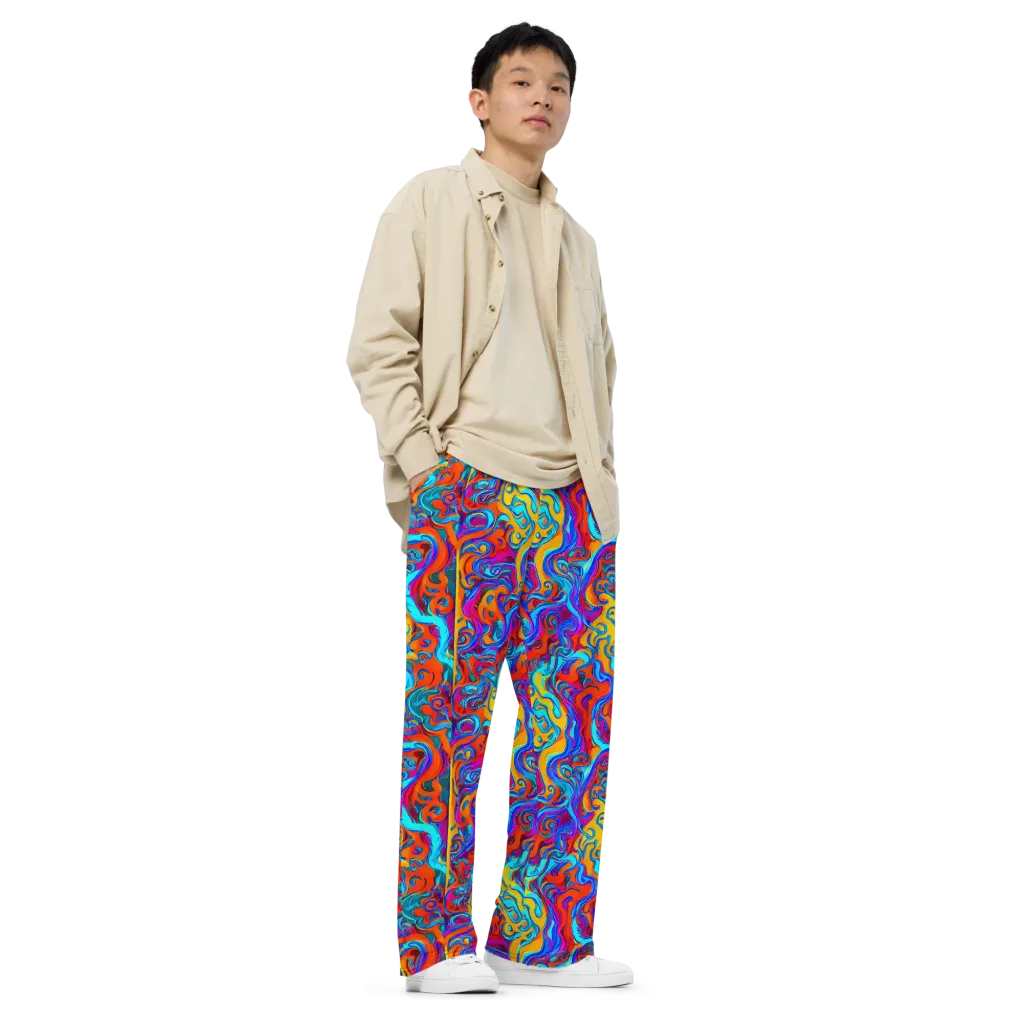 Cobalt Coral Maze on Wide-Leg Pants — Right Front