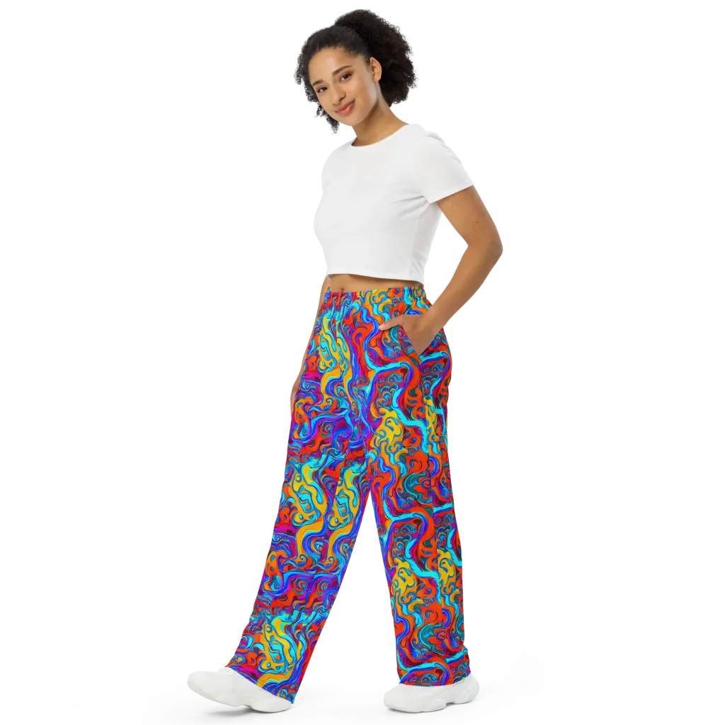 Cobalt Coral Maze on Wide-Leg Pants — Left Front