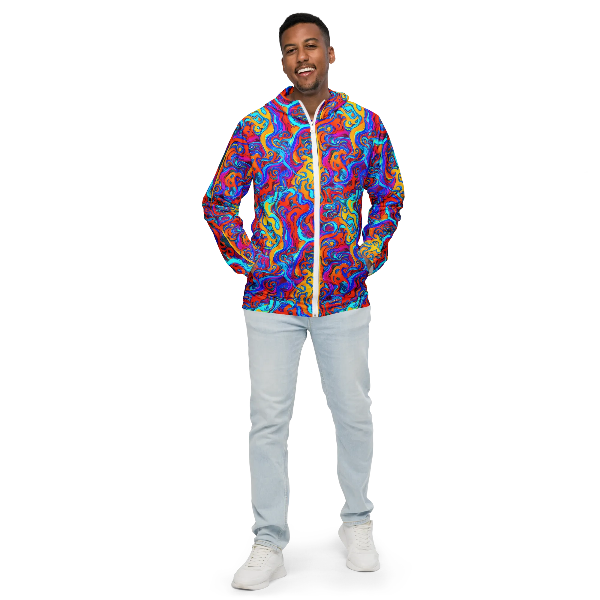 Cobalt Coral Maze on Men's Windbreaker — Front
