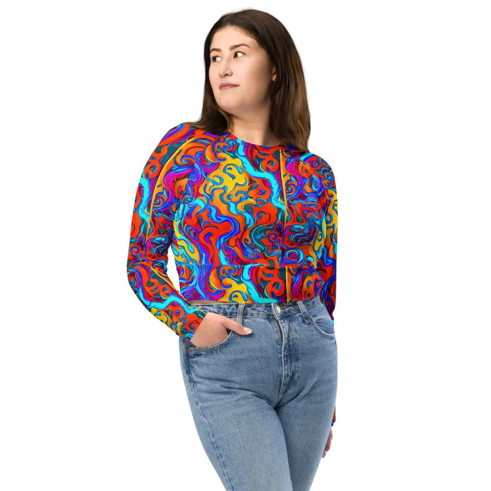 Cobalt Coral Maze on Long Sleeve Crop Top — Front